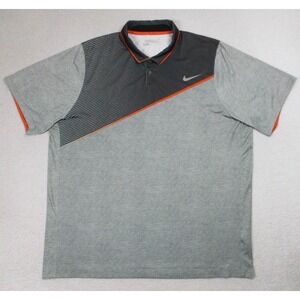 Nike Golf Polo Shirt Mens 2XL Gray Orange Tour Performance Dri-Fit Stripe